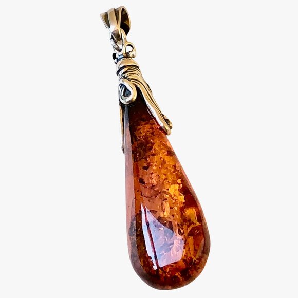 Sterling Silver Honey Baltic Amber Teardrop Pendant - Picture 9 of 11
